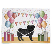 Pug negro globos de cumpleaños pastel coloridos