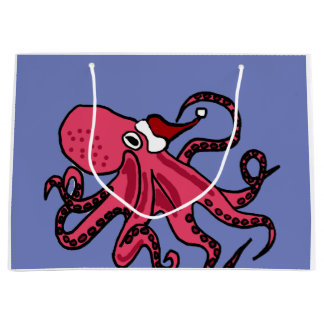 Bolsa De Regalo Grande Pulpo divertido en diseño del navidad del gorra de