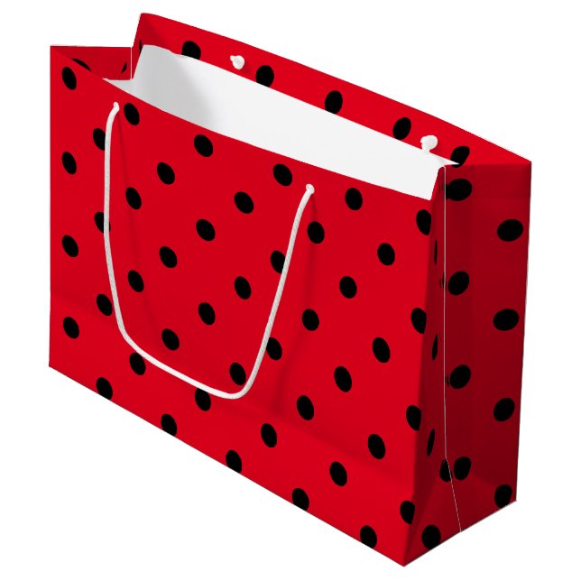 Bolsa De Regalo Grande Puntos de Polka Rojo y Negro (Angulo Anverso)