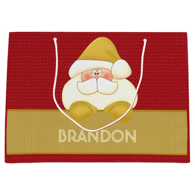 Bolsa De Regalo Grande Puntos de polka rojos y dorados y Santa (Anverso)