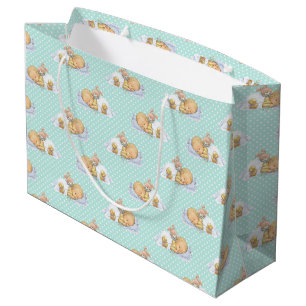 BOLSA DE REGALO GRANDE PUNTOS DE POLKA VERDE Y BLANCA CON BEBÉ DORMIDO