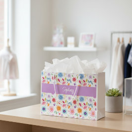 Bolsa De Regalo Grande Purple Blue Pink Boho Wildflower Personalized 