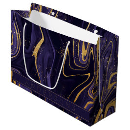 Bolsa De Regalo Grande Purple Gold Marble Efecto Nombre Feliz Navidad