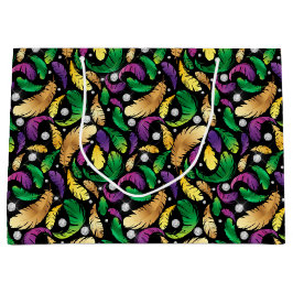 BOLSA DE REGALO GRANDE PURPLE GREEN GOLD MARDI GRAS FEATHERS