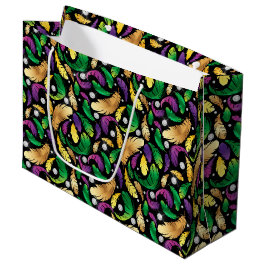BOLSA DE REGALO GRANDE PURPLE GREEN GOLD MARDI GRAS FEATHERS