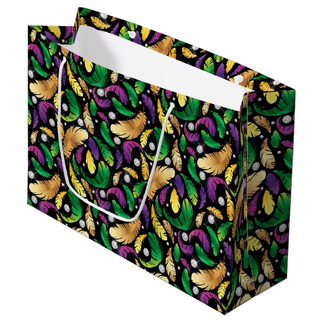 BOLSA DE REGALO GRANDE PURPLE GREEN GOLD MARDI GRAS FEATHERS (Angulo Anverso)