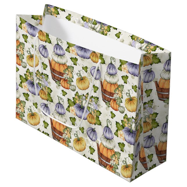 BOLSA DE REGALO GRANDE PURPLE NARANJA BLANCO FALL AUTUMN PUMPKINS (Angulo Anverso)
