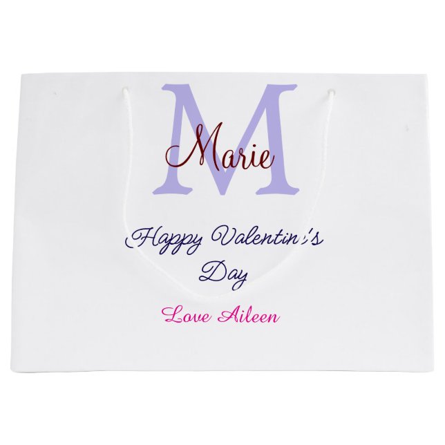 Bolsa De Regalo Grande Purple pastel happy Valentine's day pink monogram  (Anverso)