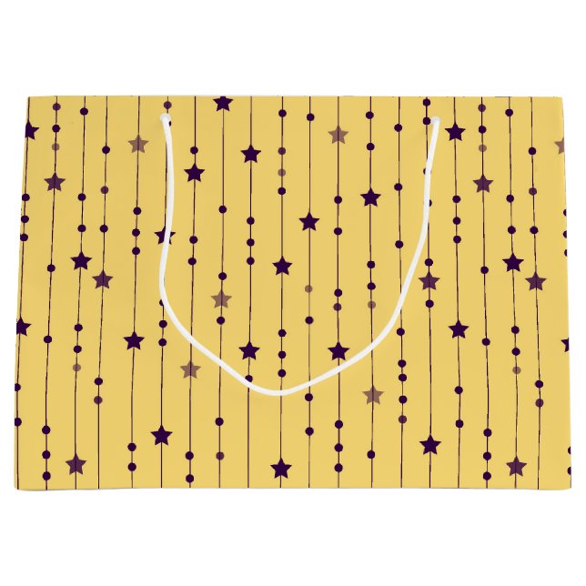 Bolsa De Regalo Grande Purple Stars Yellow Pop Art Holiday (Anverso)