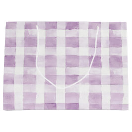 Bolsa De Regalo Grande Purple White Plaid Stripes Birthday