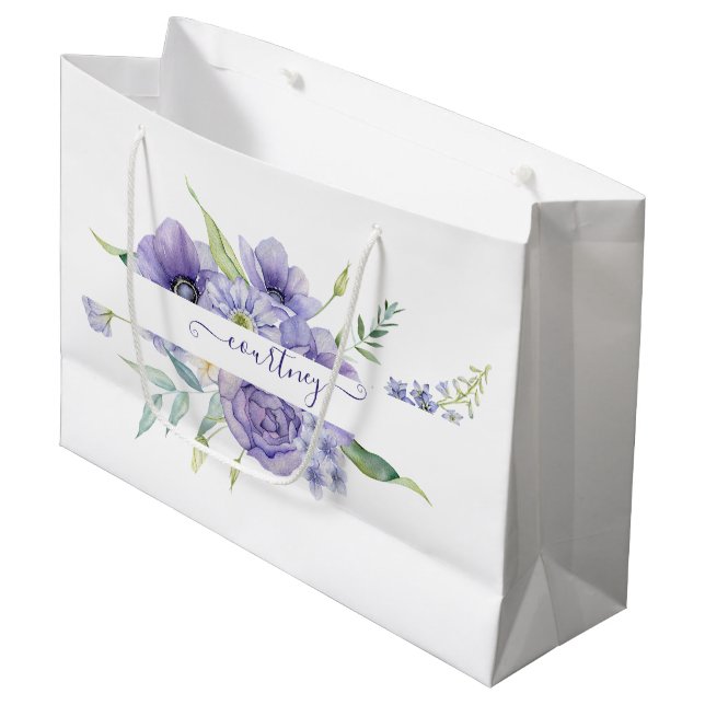 Bolsa De Regalo Grande Púrpura acuarela floral personalizada (Angulo Anverso)