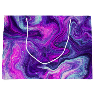 Bolsa De Regalo Grande Púrpura, azul, marble rosa Fluid Art Cumpleaños