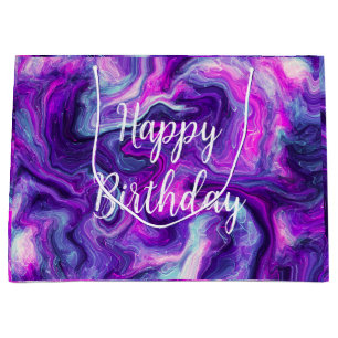Bolsa De Regalo Grande Púrpura, azul, marble rosa Fluid Art Cumpleaños