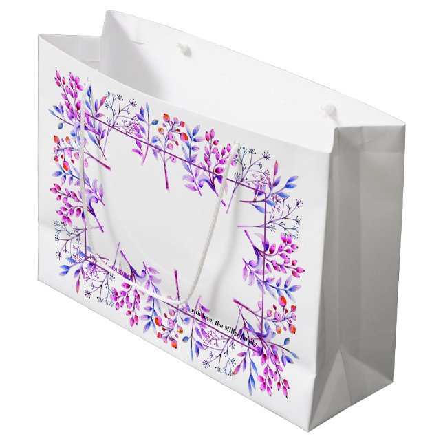 Bolsa De Regalo Grande Púrpura hoja de baya Felices Fiestas Navidades fot (Angulo Anverso)