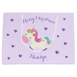 Bolsa De Regalo Grande Púrpura Purpurina de Navidades de Rainbow Unicorn