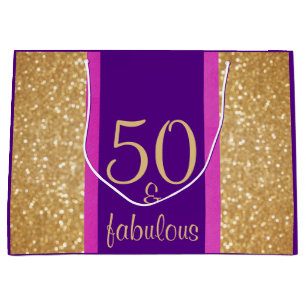 Bolsa De Regalo Grande Púrpuras purpurinoso y pican 50 y 50.o cumpleaño