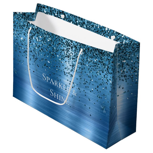 Bolsa De Regalo Grande Purpurina azul de Aqua metálico (Angulo Anverso)