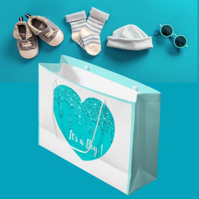 Bolsa De Regalo Grande Purpurina azul moderno Baby Shower es un niño (Subido por el creador)