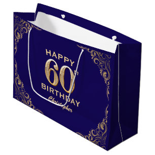 Bolsa De Regalo Grande purpurina azul y oro de la Marina de los 60 Años