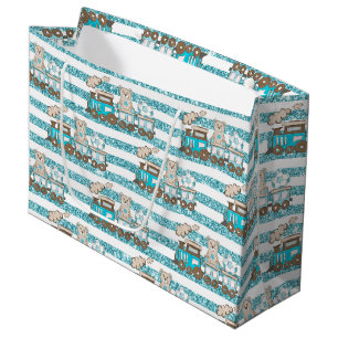 BOLSA DE REGALO GRANDE PURPURINA AZUL Y TÁN PARECE TREN DE BEBÉS DE NIÑO