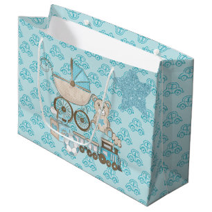 BOLSA DE REGALO GRANDE PURPURINA AZUL Y TÁN PARECE TREN DE BEBÉS DE NIÑO