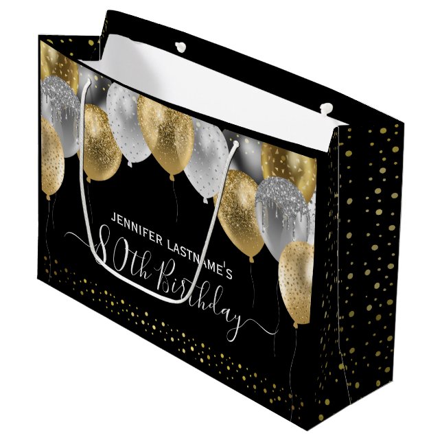 Bolsa De Regalo Grande Purpurina Balloons 80ª fiesta de cumpleaños (Angulo Anverso)