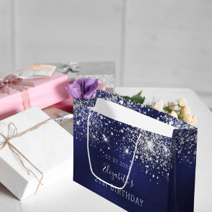 Bolsa De Regalo Grande Purpurina blanco azul marino