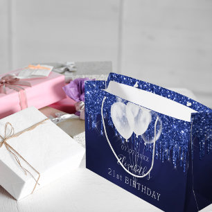 Bolsa De Regalo Grande Purpurina blanco azul marino de cumpleaños gotea g