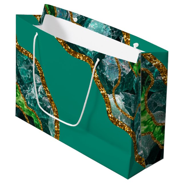 Bolsa De Regalo Grande Purpurina de Geode de Emerald Green y Gold Agate (Angulo Anverso)