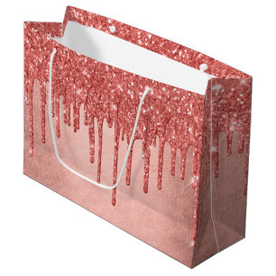 Bolsa De Regalo Grande Purpurina de goteo Naranja Terra Cotta Coral