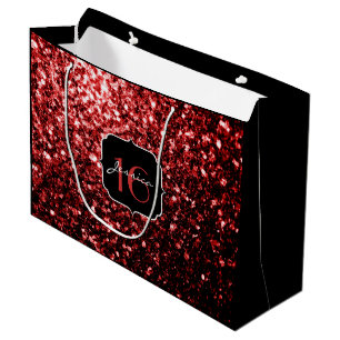 Bolsa De Regalo Grande Purpurina de imitación rojo oscuro enciende Glamou
