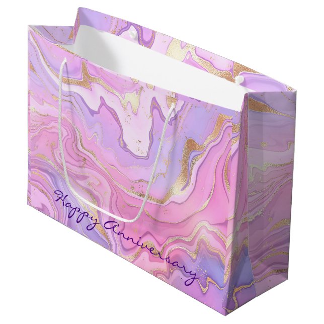 Bolsa De Regalo Grande Purpurina de mármol de lujo Pink Purple Gold (Angulo Anverso)