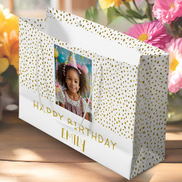 Bolsa De Regalo Grande Purpurina de moda Gold Faux Birthday Chica Foto