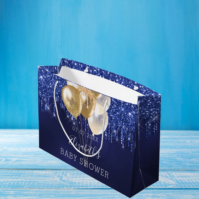 Bolsa De Regalo Grande purpurina de oro azul marino de Baby Shower gotea  (Subido por el creador)