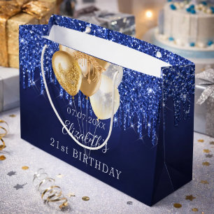 Bolsa De Regalo Grande Purpurina de oro azul marino de cumpleaños gotea g