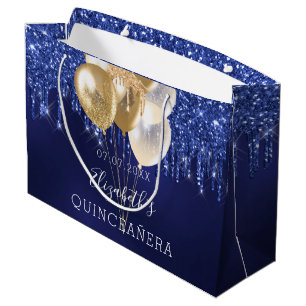 Bolsa De Regalo Grande Purpurina de oro azul marino Quinceanera gotea glo