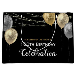 Bolsa De Regalo Grande Purpurina de oro Globos 100 cumpleaños