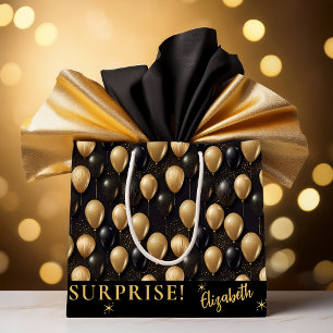 Bolsa De Regalo Grande Purpurina de oro negro globos sorpresa de cumpleañ