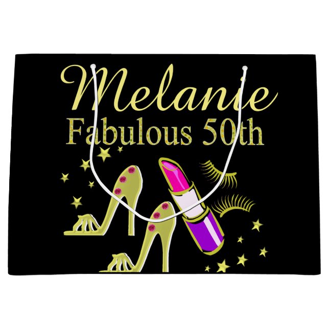 BOLSA DE REGALO GRANDE PURPURINA DE ORO PERSONALIZADO 50.º REGALO DE CUMP (Anverso)