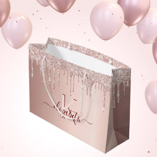Bolsa De Regalo Grande Purpurina de oro rosa de cumpleaños guiado por mon