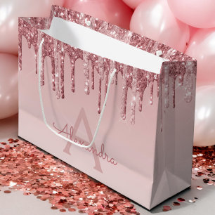 Bolsa De Regalo Grande Purpurina de oro rosa y monograma de espuma