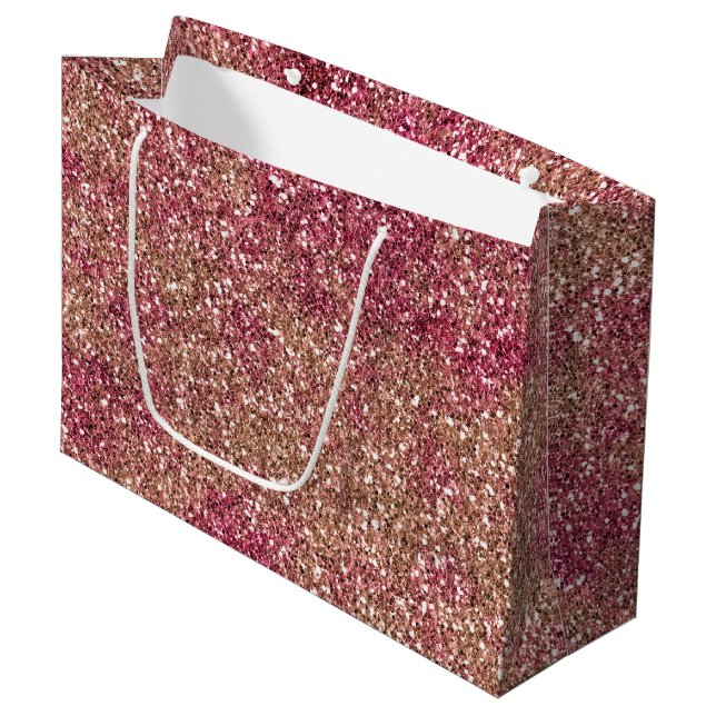 Bolsa De Regalo Grande Purpurina de parqueas rosadas de bronce Ombre (Angulo Anverso)