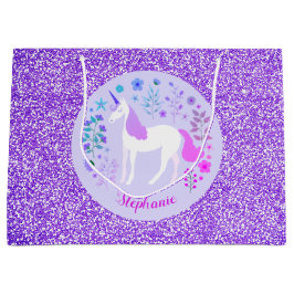 Bolsa De Regalo Grande Purpurina de unicornio rosa morado personalizado