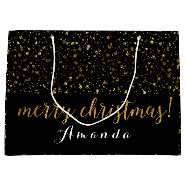 Bolsa De Regalo Grande Purpurina Dorado Confetón de Navidad de morada bla (Anverso)