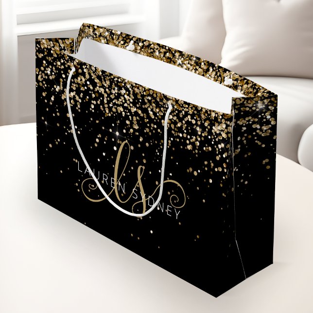 Bolsa De Regalo Grande Purpurina dorado Glam Monograma Nombre (Subido por el creador)