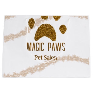 Bolsa De Regalo Grande Purpurina dorado paws mascota salon añadir nombre