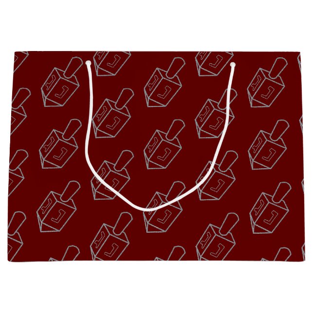 Bolsa De Regalo Grande Purpurina Dreidel Hanukkah (Anverso)