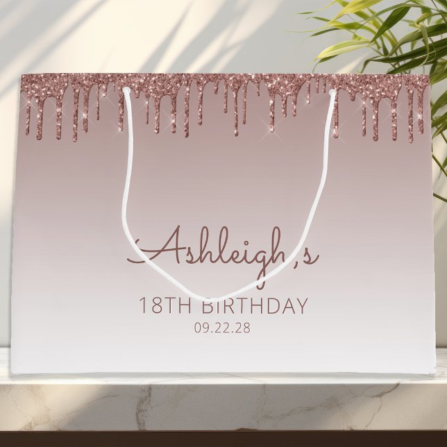 Bolsa De Regalo Grande Purpurina Drip 18th Birthday Rosa Gold (Subido por el creador)