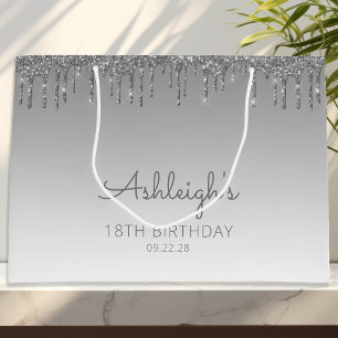 Bolsa De Regalo Grande Purpurina Drip 18th Birthday Silver