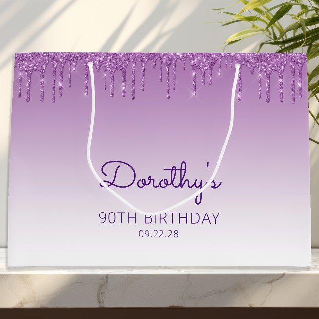 Bolsa De Regalo Grande Purpurina Drip 90th Birthday Purple (Subido por el creador)